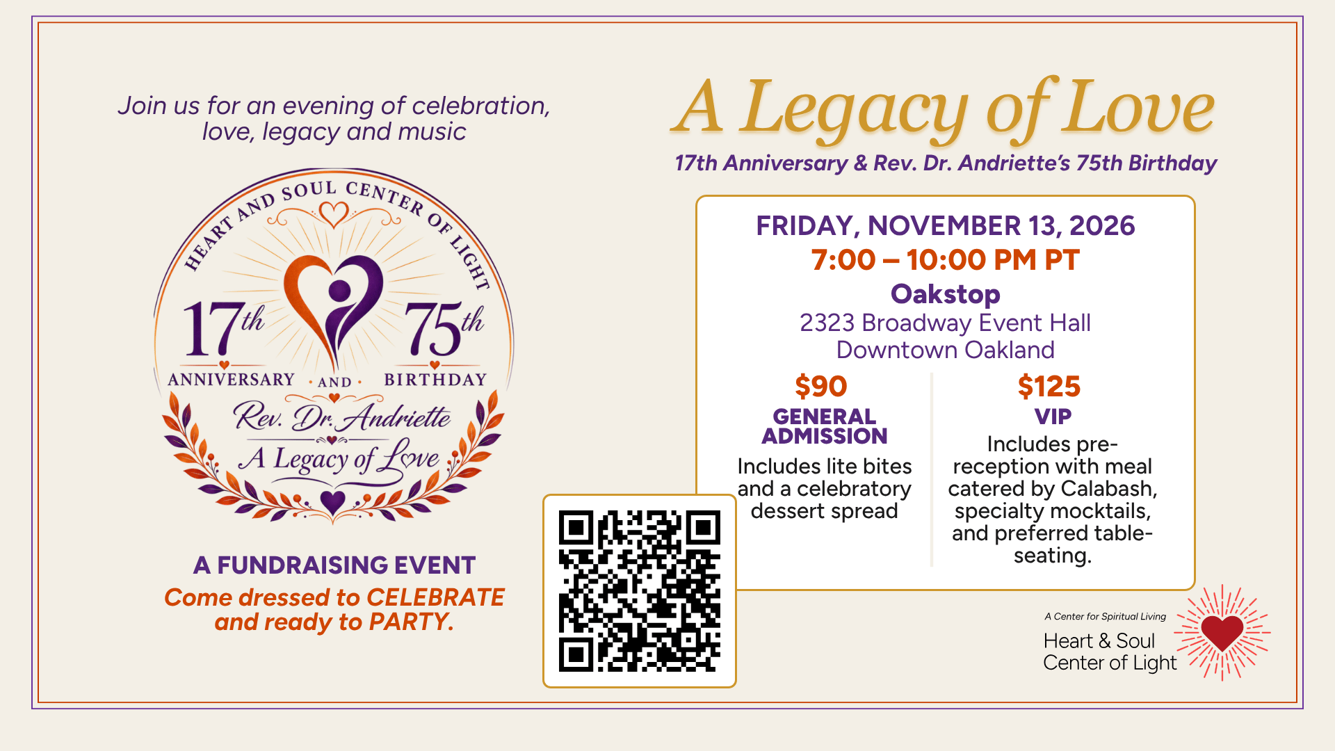 09202026 Legacy of Love tckts QR 11/13/2026 17th Anniversary A Legacy of Love