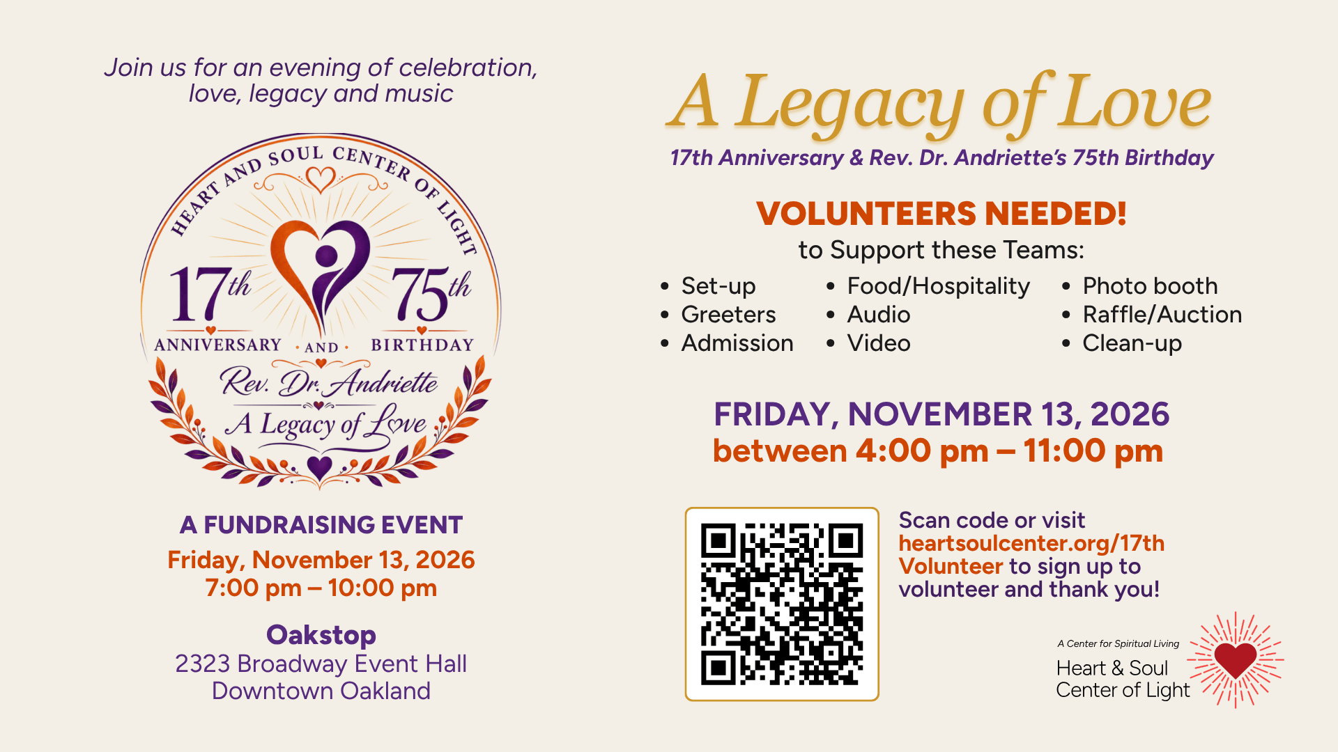 11132026 A Legacy of Love volunteers 17th Anniversary & Rev. Dr. Andriette's 75th Birthday A Legacy of Love Call for Volunteers